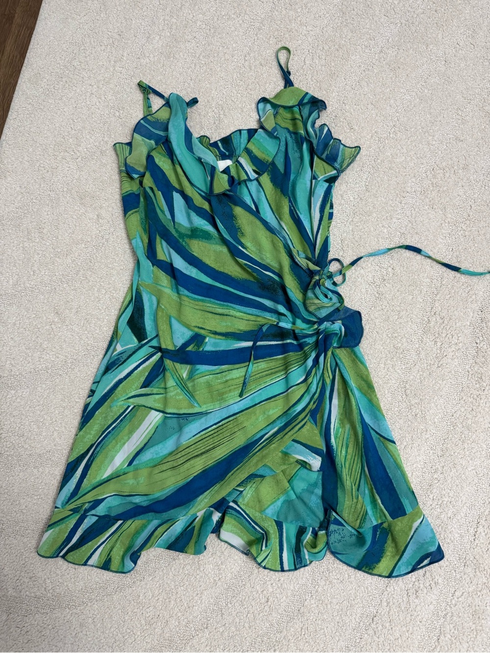 H&M Green & Teal Striped Wrap Mini Dress